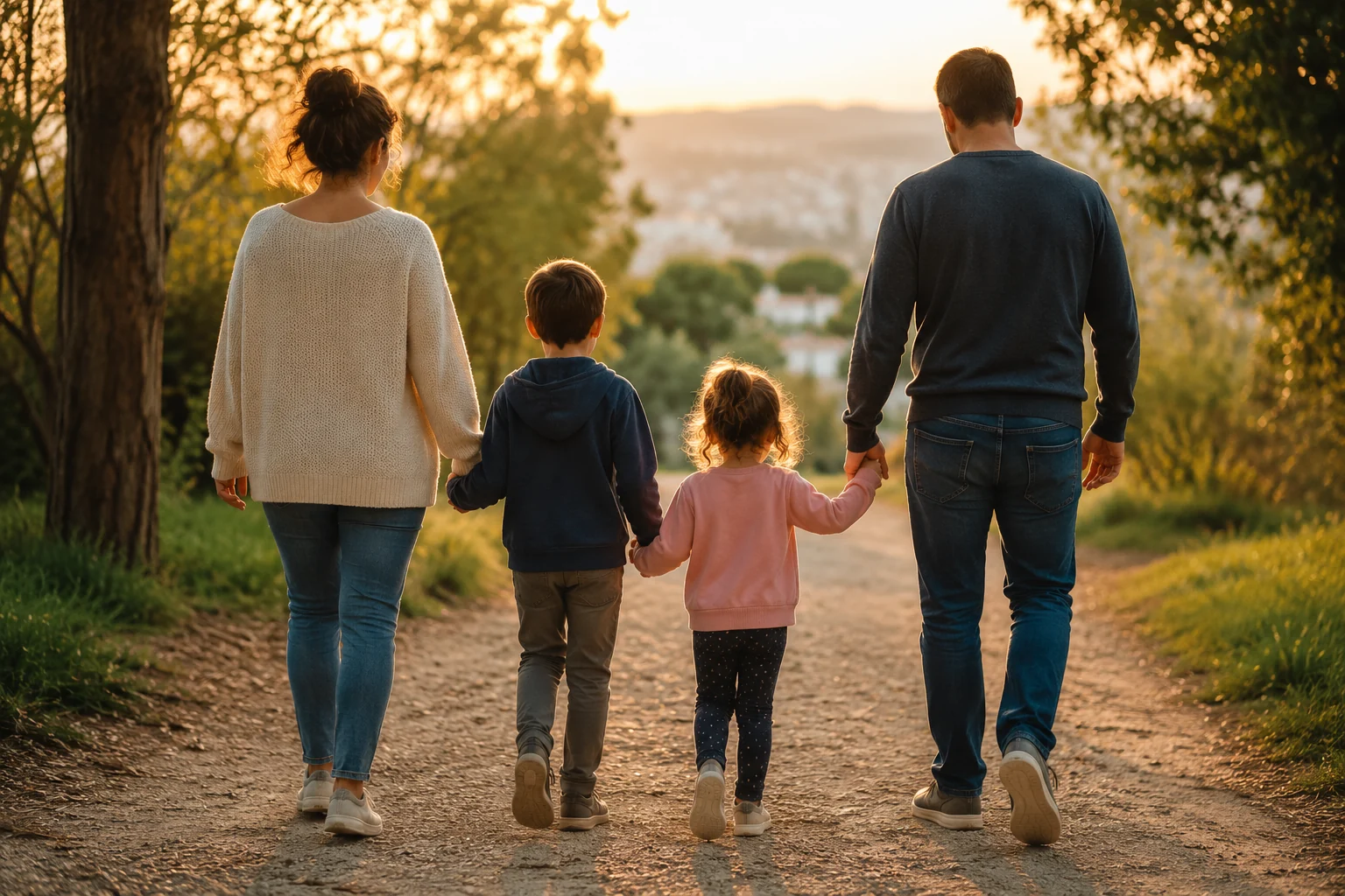 Família caminant junta en un entorn natural