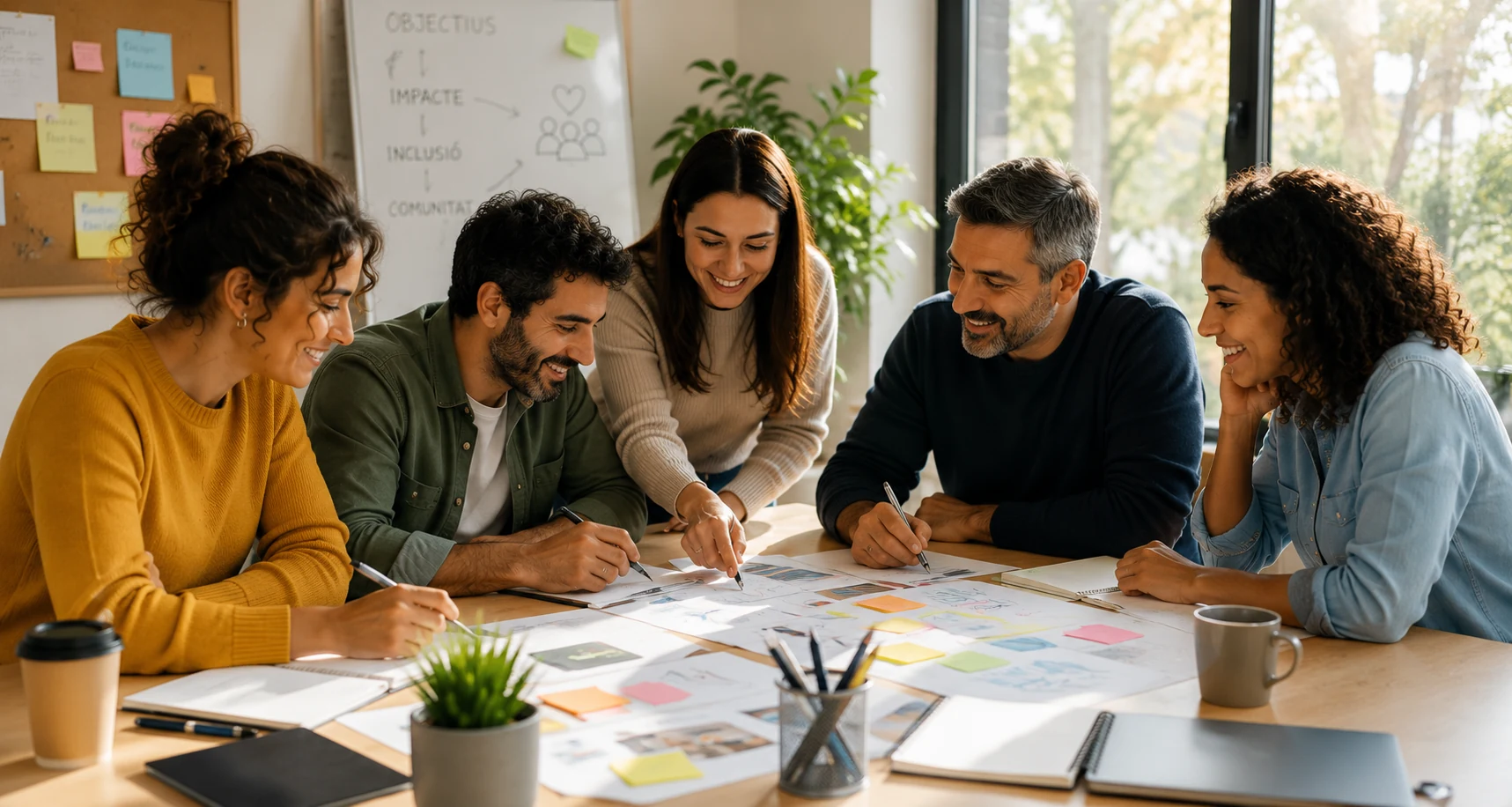 Equip de professionals treballant conjuntament en la planificació d’un projecte social
